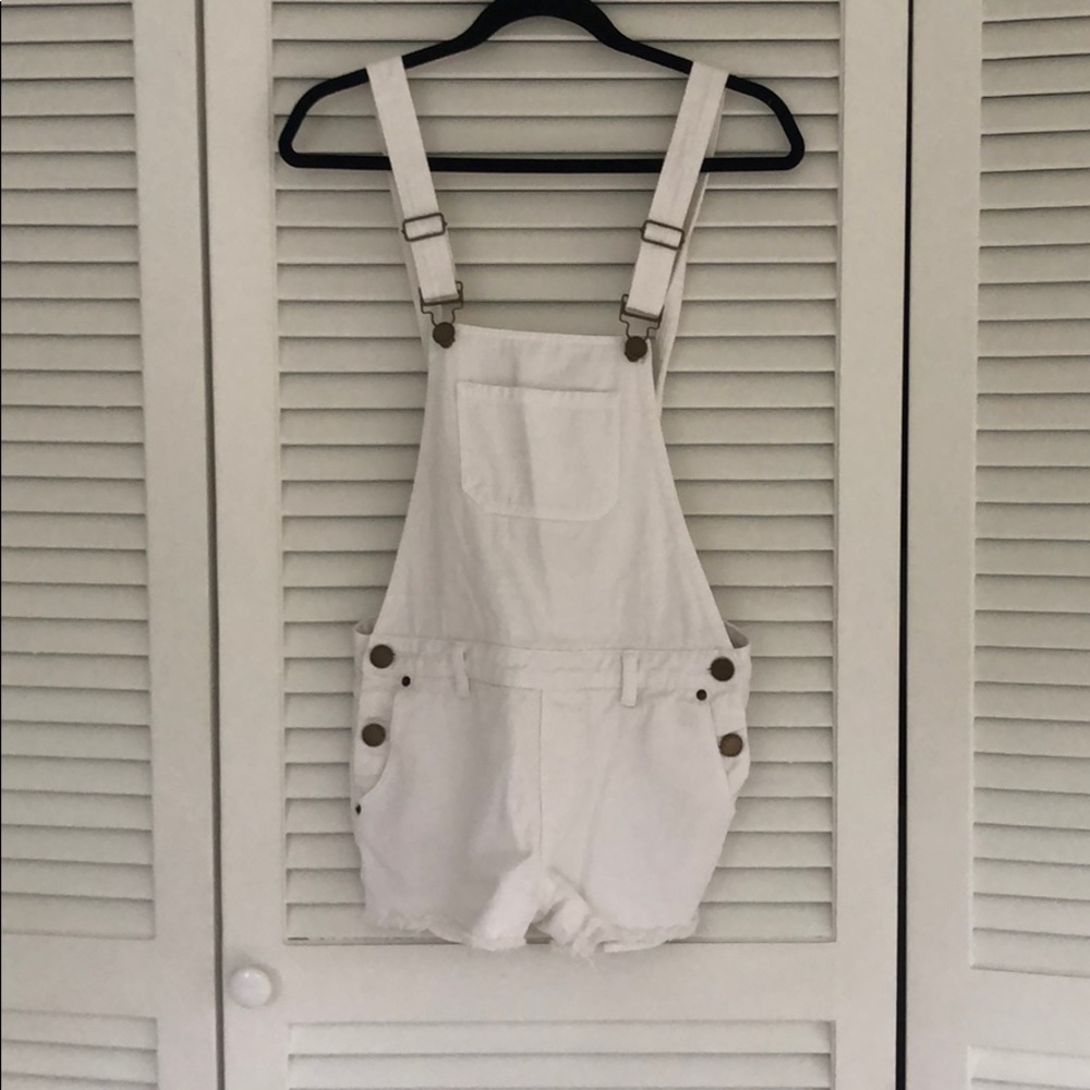 White cropped overalls